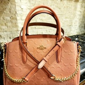 Pink Signature Leather Coach Handbag